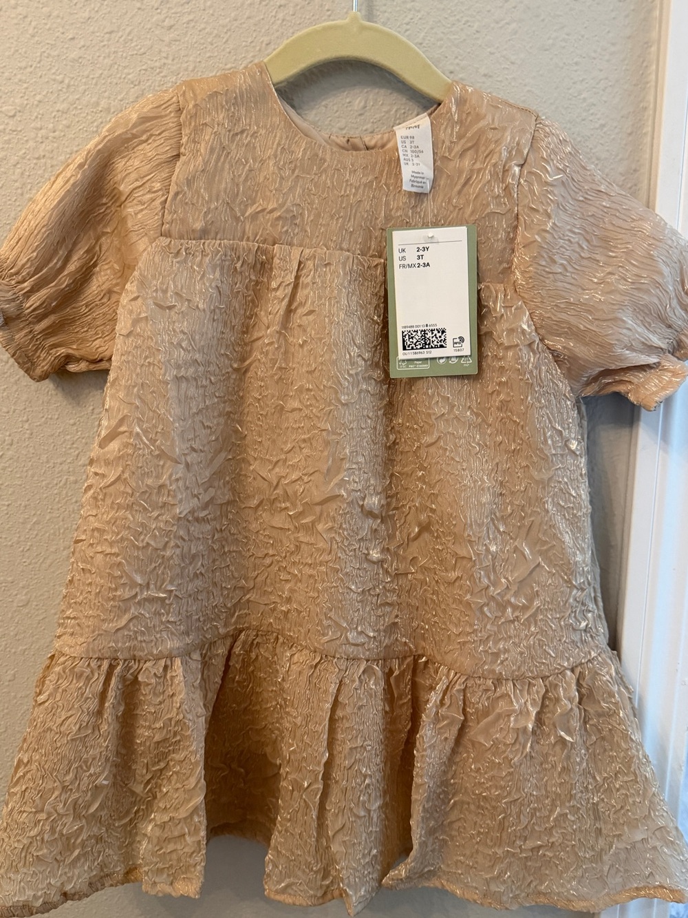 H&M Gold Textured Party Dress - 3T
